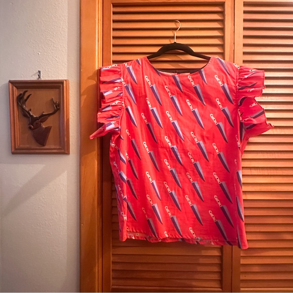 Nooworks Ruffle Top Knives Print XL NWOT
